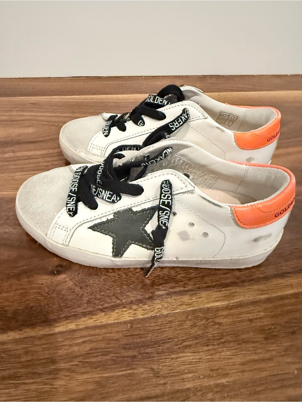 Golden Goose Kids White Sneakers with Black Star and Orange Heel Tab